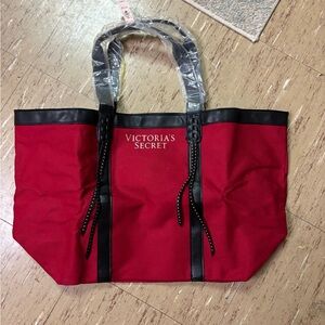 Victoria's Secret Red Tote with Black Trim and Stud Accents NWT